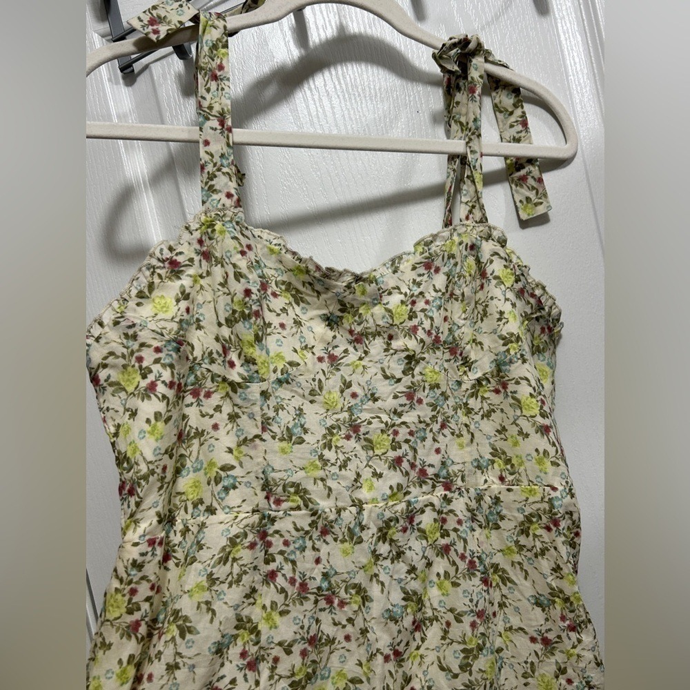 Wild Fable Mini Dress Womens L Large Cream Floral Bow Tie Sleeve Cottagecore NWT - Picture 4 of 16